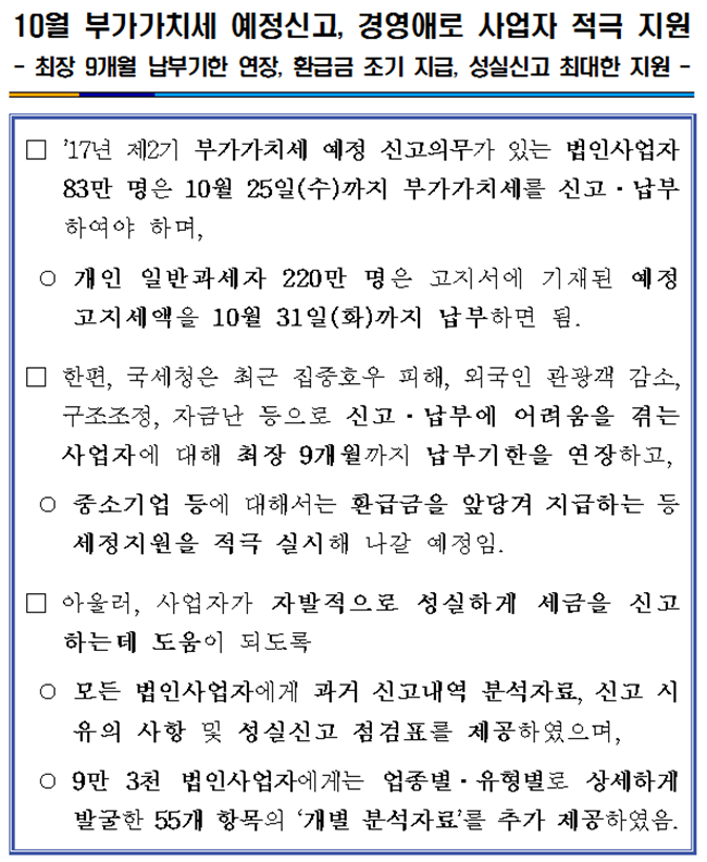 10월 부가가치세 예정신고. 경영애로 사업자 적극 지원 이미지 2